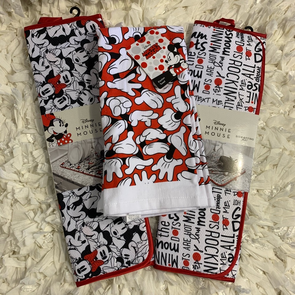 Disney Set Mickey & Minnie Mouse Dish Mats Towels